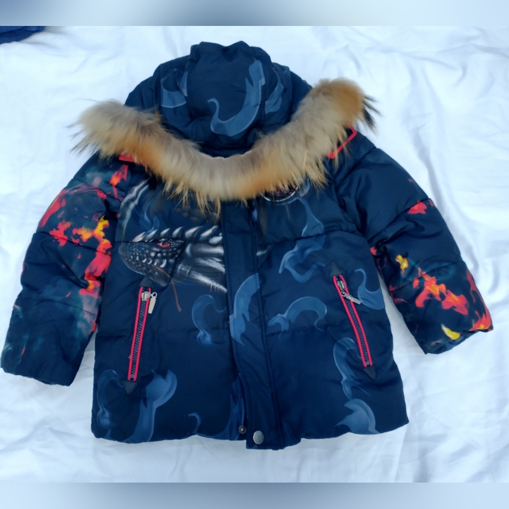 Bilemi Kids Puffer Jacket, removable hood, faux fur, boys size 6